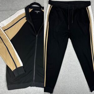 Karl Lagerfeld Paris Track Suit Mens XXL Black Tan Logo Zip Jacket Joggers